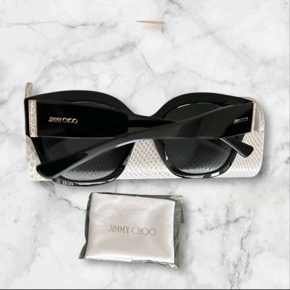 Jimmy Choo Leela/S 55mm Luxury Glossy Black Sunglasses with Gold and Sparkles - Picture 3 of 5